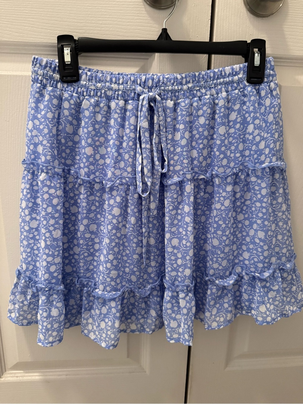 Sienna Sky Light Blue Floral Tiered Skater Skirt with Drawstring